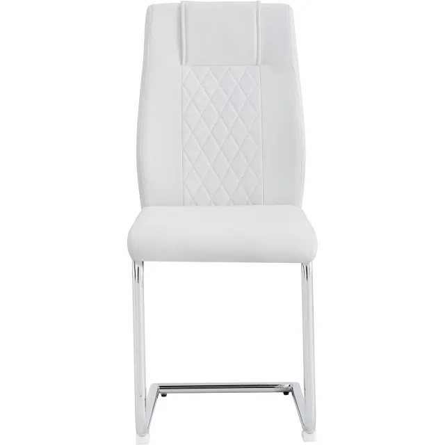 SONNENH Eetkamerstoelen set van 4 - Wit PU-kunstleer - Hoge rug - Zilverkleurig sledemodel - 97 cm hoog Wit met zilverkleurig metalen onderstel