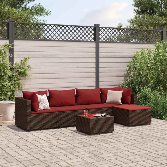 vidaXL 6-delige Loungeset met kussens poly rattan bruin, foto 2