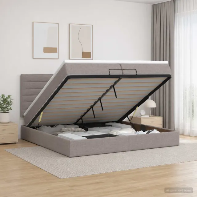 vidaXL Ottoman bed met matras met hoofdeinde Taupe 200 x 200 cm Stof