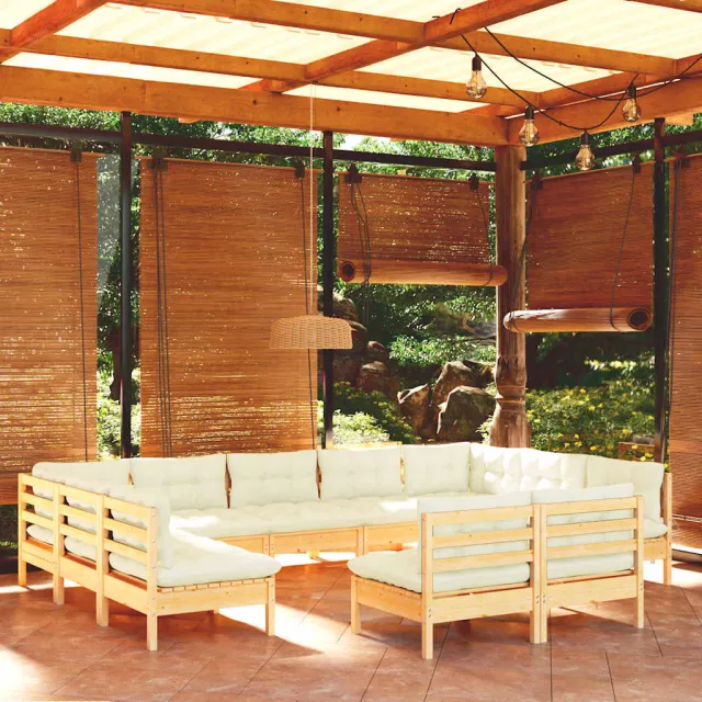 vidaXL 11-delige Loungeset met crèmekleurige kussens grenenhout, foto 2