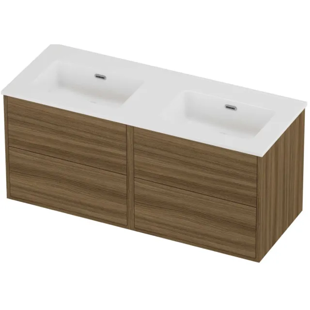 Proline Tribute Badmeubelset Porselein Elegant Zonder Gat 120x46x54 cm Glans Wit Caramel Walnut Houtlook
