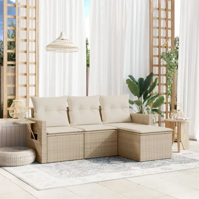 vidaXL 4-delige Loungeset met kussens poly rattan beige, foto 2