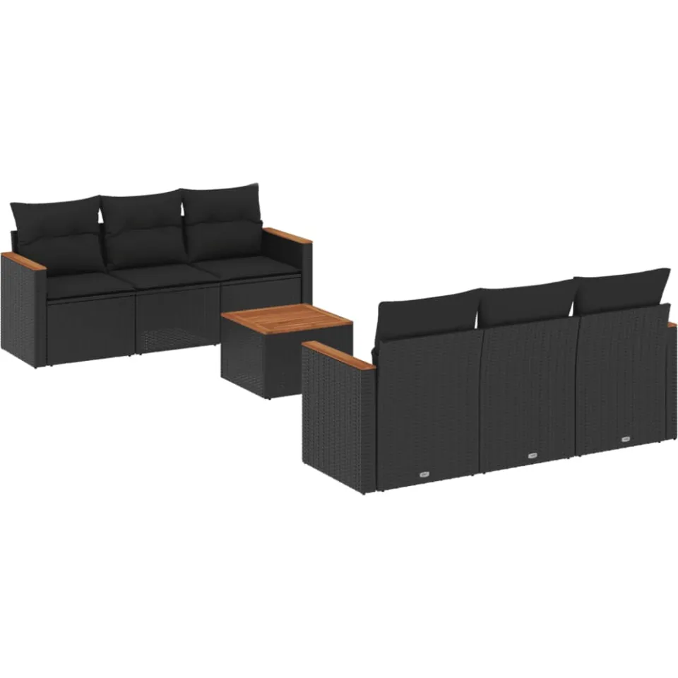 vidaXL 7-delige Loungeset met kussens poly rattan zwart, foto 3