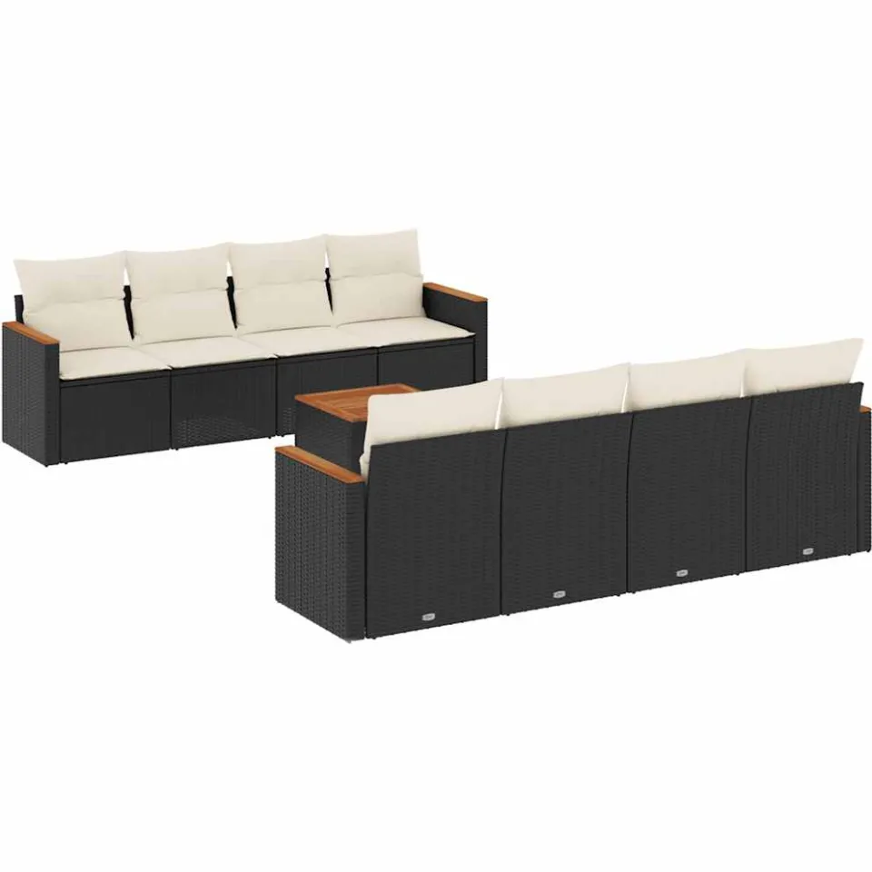 vidaXL 9-delige Loungeset met kussens poly rattan zwart