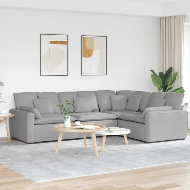 vidaXL Modulaire bank met kussens stof wolk grijs
