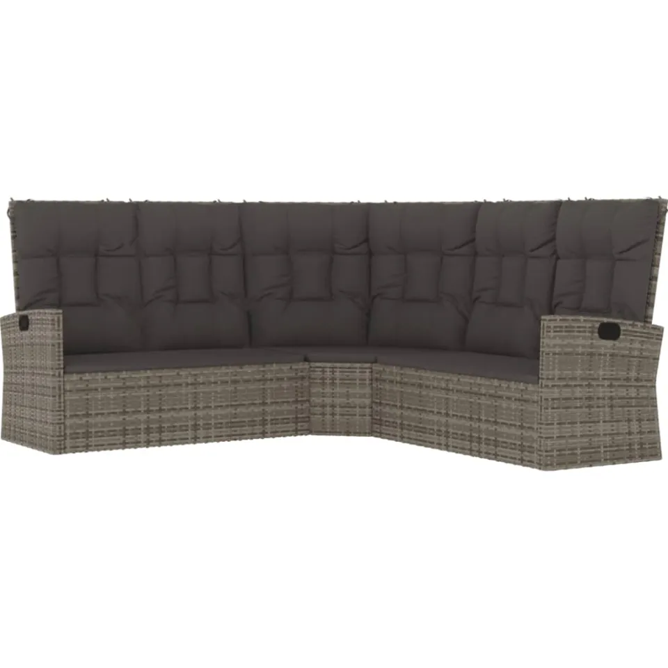 vidaXL 4-delige Loungeset met kussens poly rattan grijs, foto 3
