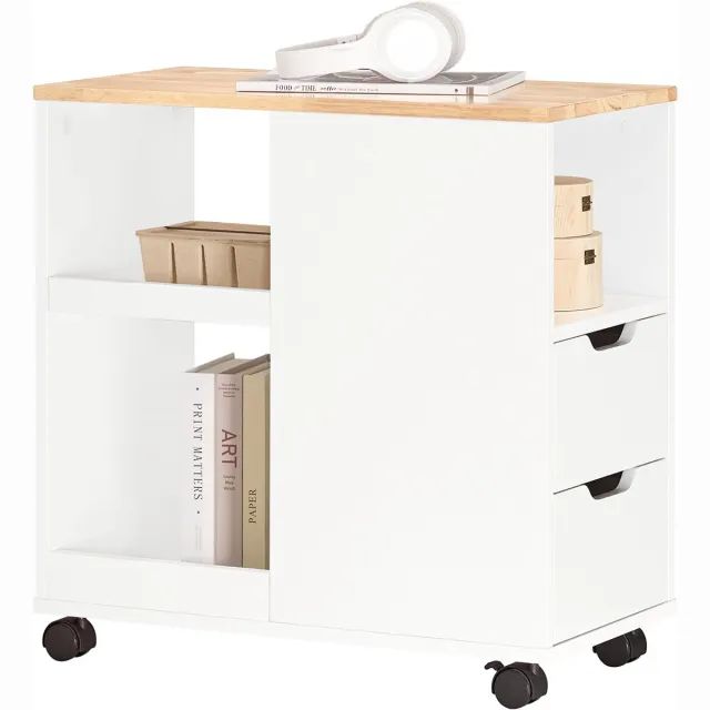 SoBuy Druckertafel met wielen FBT130-WN Wit, Naturel