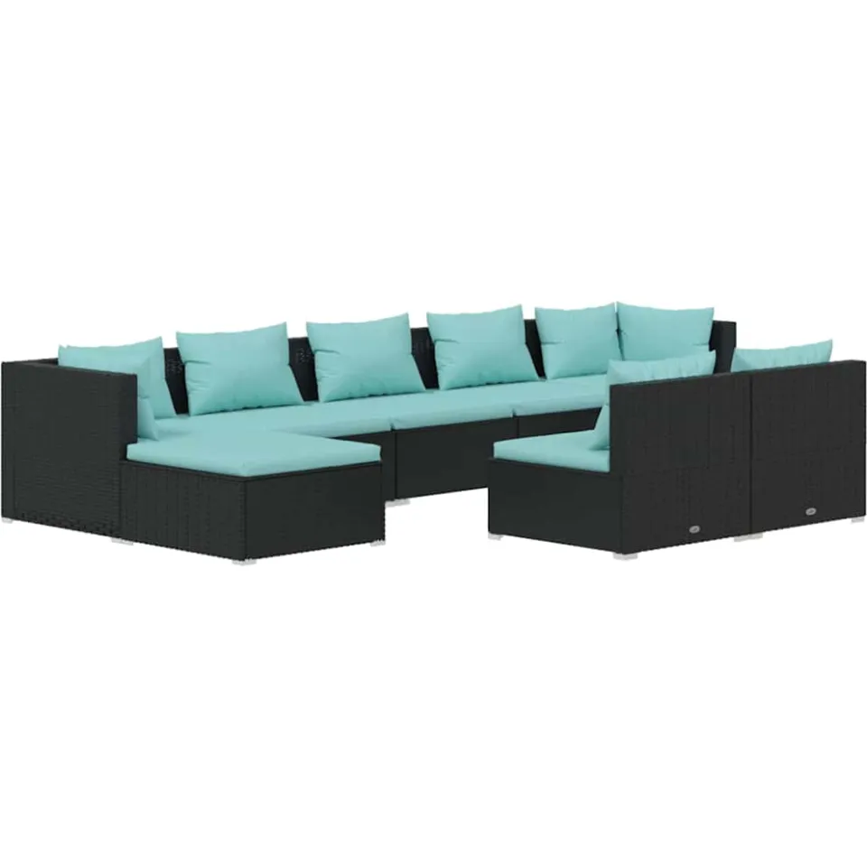 vidaXL 9-delige Loungeset met kussens poly rattan zwart, foto 3