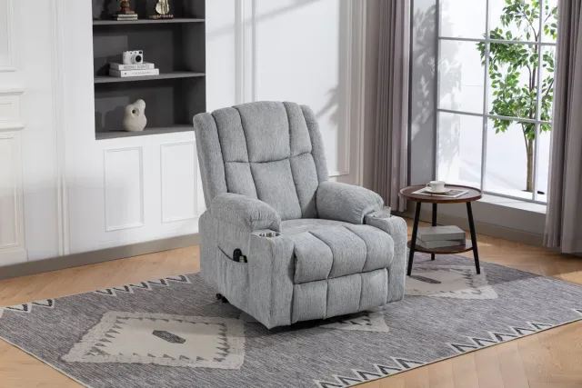 HAUSS SPOLE Relaxfauteuil Met Sta Op Hulp - Elektrisch Verstelbaar Met Massage En Warmtefunctie - Met Voetensteun En Zijvakken - Fluweel Lichtgrijs