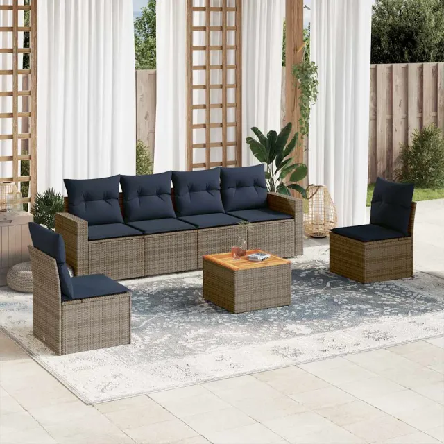 vidaXL 7-delige Loungeset met kussens poly rattan grijs, foto 2