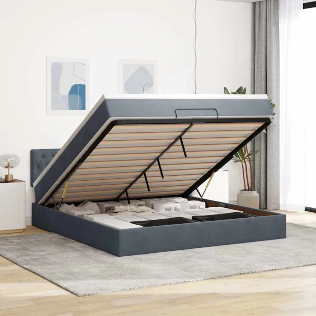 vidaXL Ottoman bed met matras 160x200cm fluweel donkergrijs