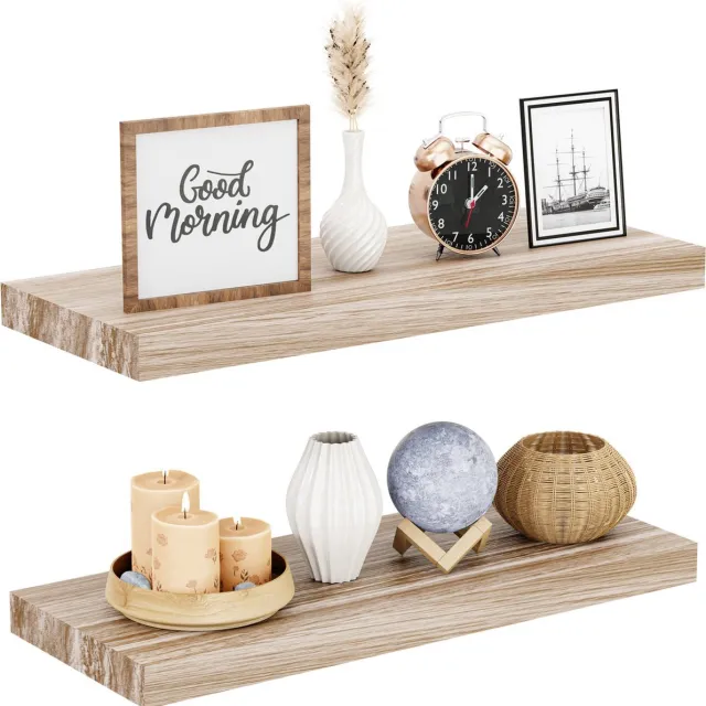 Nolad Wandplank 2-Delig - Wandrek - Boekenplank - Industrieel - Zwevend - 60 x 23.6 x 3.5cm - Inc bevestigingmaterialen - Hout