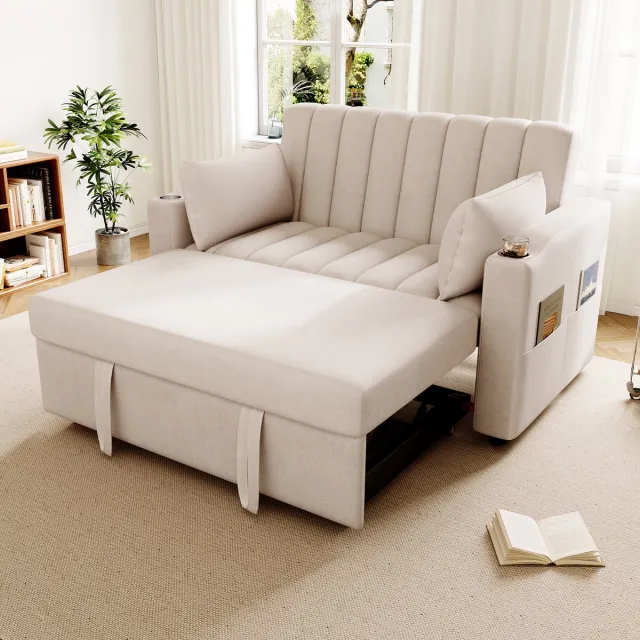 STILVORA Slaapbank - Multifunctionele Bank - Verstelbare Rugleuning - Elegant Design voor Woonkamer en Slaapkamer - Katoenlinnen - Beige