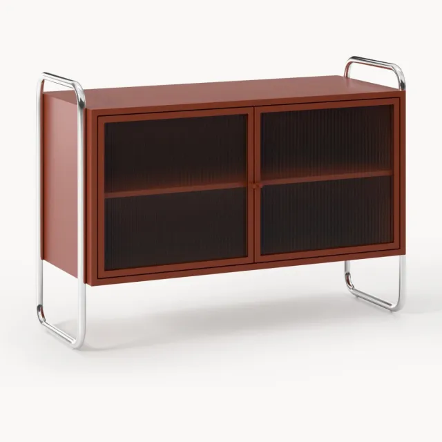 Westwing Collection Metalen dressoir Robyn met glazen front Wijnrood, Zilverkleurig