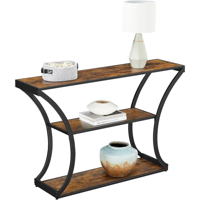 Vasagle Consoletafel, haltafel, gebogen poten, verlengd tafelblad, voor woonkamer, hal, slaapkamer, industriële stijl, rustiek bruin en zwart