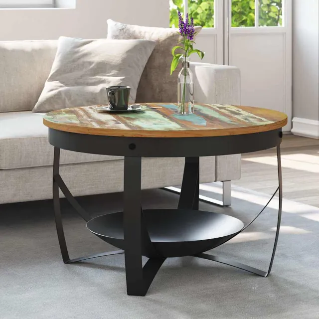vidaXL Salontafel Ø 68x43 cm massief gerecycled hout bruin, foto 2