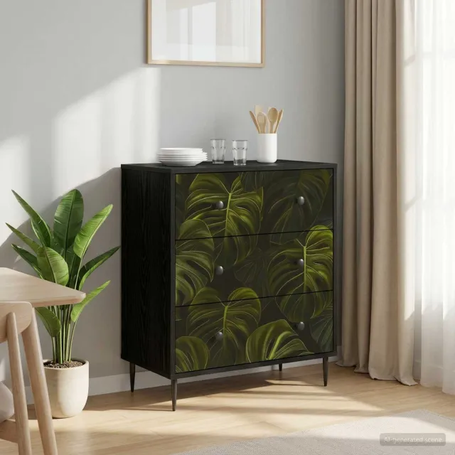 vidaXL Ladekast ELBURG Palmbladprint 66 x 36,5 x 76 cm Bewerkt hout Zwart