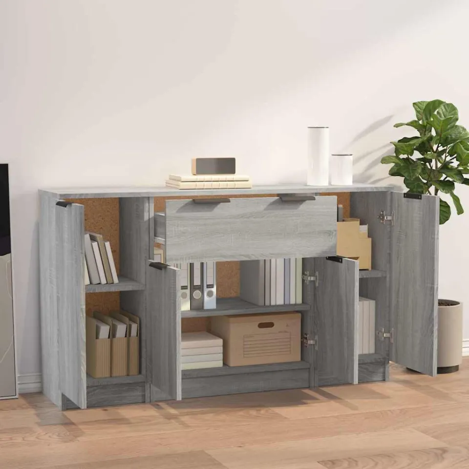 vidaXL Dressoirs 3 st bewerkt hout grijs sonoma eikenkleurig, foto 2
