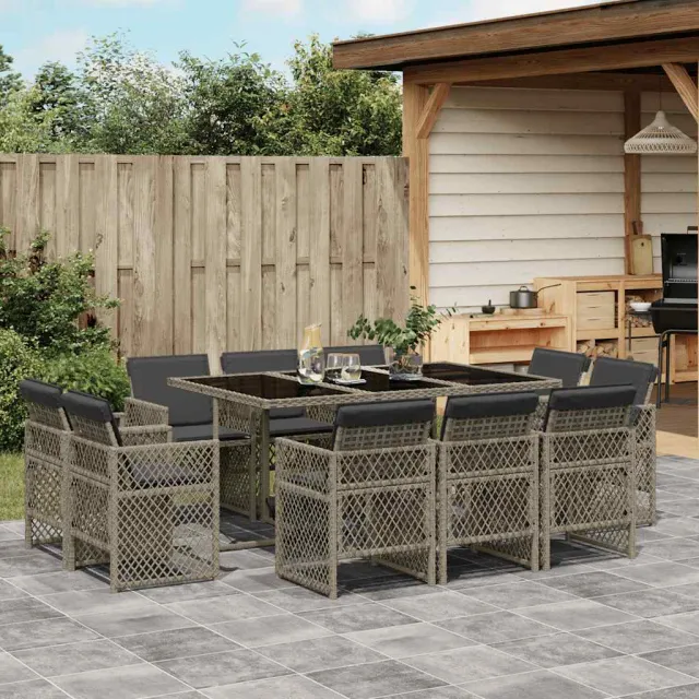 vidaXL 11-delige Tuinset met kussens poly rattan grijs, foto 2