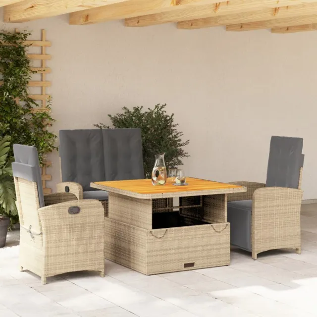 vidaXL 4-delige Tuinset met kussens poly rattan beige, foto 2