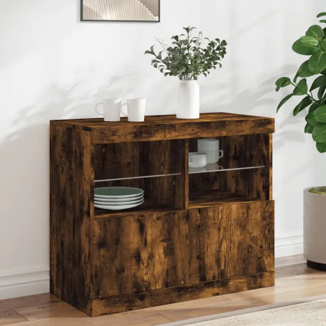 vidaXL Dressoir met LED-verlichting 81x37x67 cm gerookt eikenkleurig, foto 2