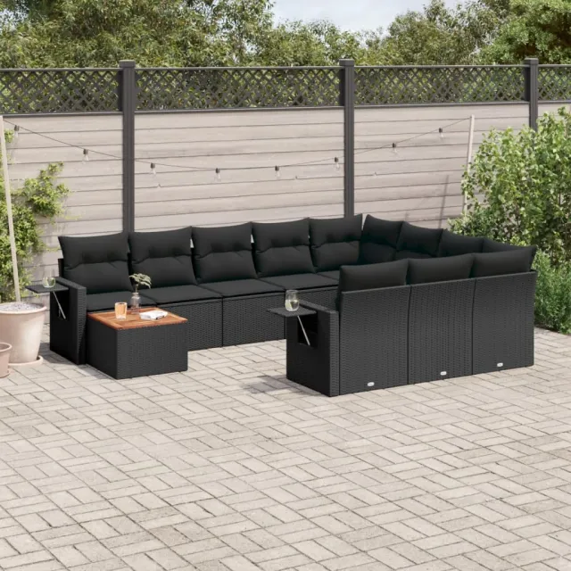 vidaXL 11-delige Loungeset met kussens poly rattan zwart, foto 2