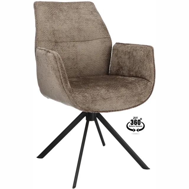 Icon Living Armstoel Lux - Stof Movie Taupe - Leg Black 360° Return-System Bruin