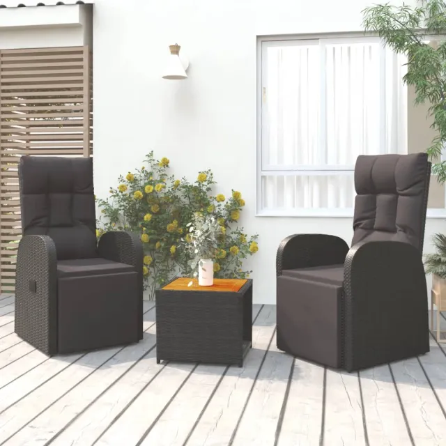 vidaXL 3-delige Loungeset poly rattan en massief acaciahout zwart, foto 2