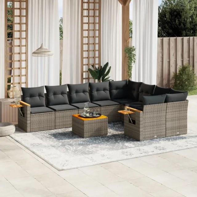 vidaXL 10-delige Loungeset met kussens poly rattan grijs, foto 2