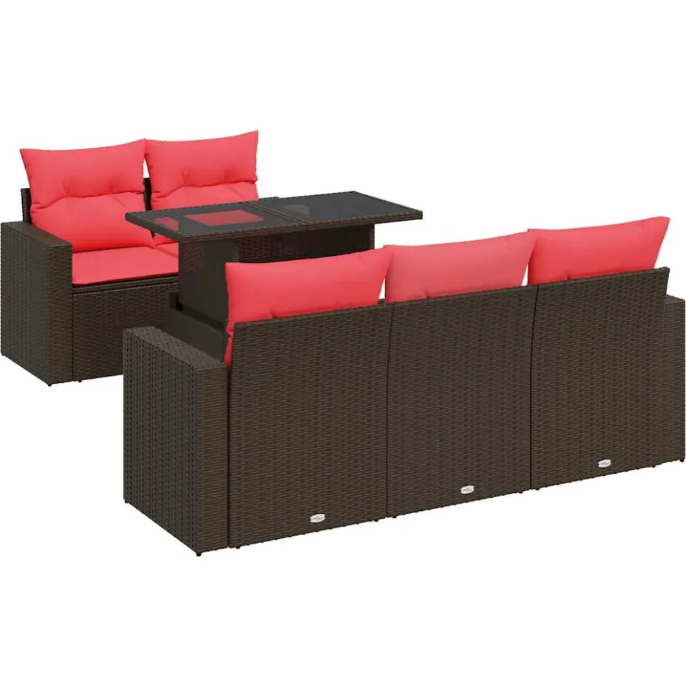 vidaXL 6-delige Loungeset met kussens poly rattan acacia bruin, foto 3