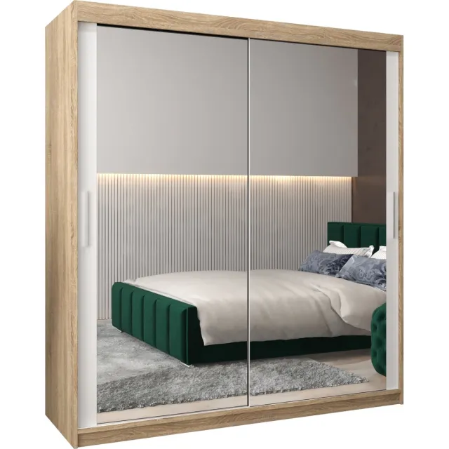 InspireME Kledingkast met 2 schuifdeuren, Modern-stijl, Kledingkast met planken (BxHxD): 180x200x62 - TORM III 180 Sonoma Eik + Wit Mat