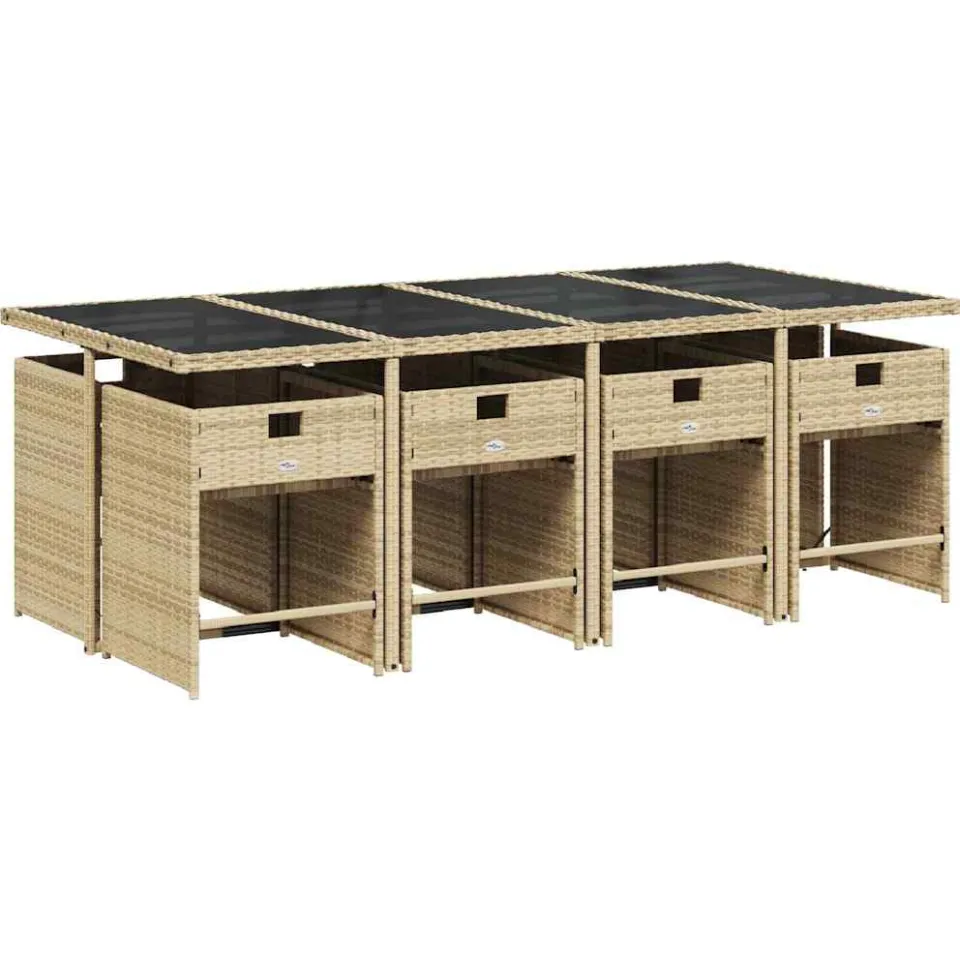 vidaXL 9-delige Tuinset met kussens poly rattan gemengd beige