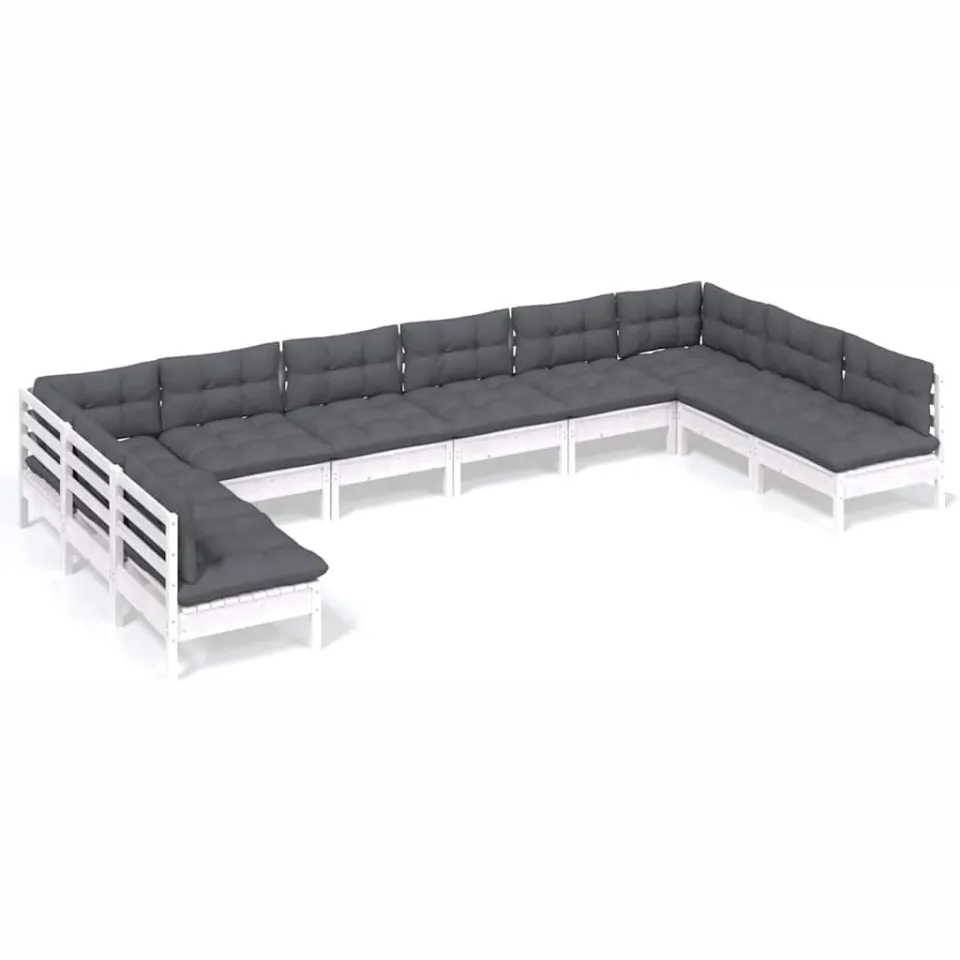 vidaXL 10-delige Loungeset met kussens massief grenenhout wit