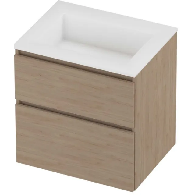 Proline Aristo Badmeubelset Polystone Elegant Zonder Kraangat 60x46x62 cm Mat White Ideal Oak Eiken