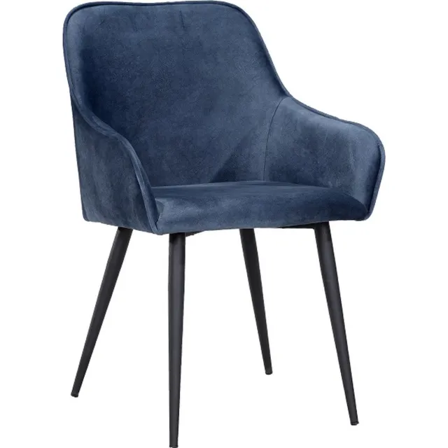 Soof & Tess Soph & Tess - Florence Eetkamerstoel - Blauw - Set van 6 - Fluweel - Velvet - Industrieel - Met armleuning - Easy Clean Stoffen - Hoge Kwaliteit