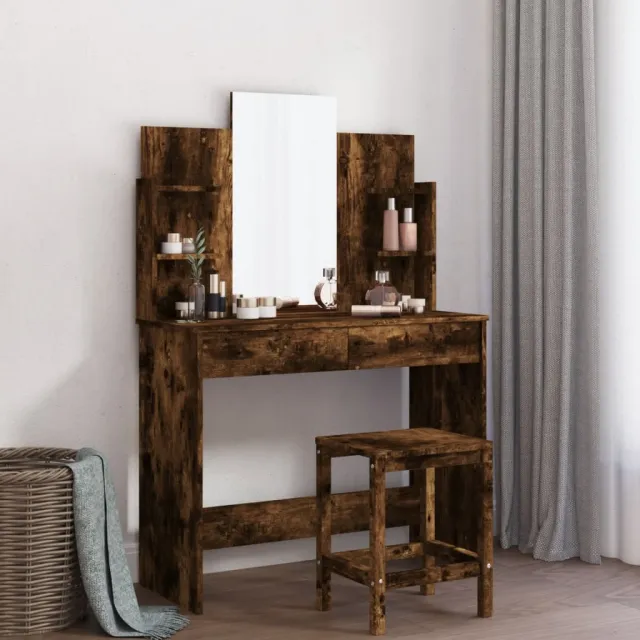 vidaXL Kaptafel met spiegel 96x39x142 cm gerookt eikenkleurig Bruin
