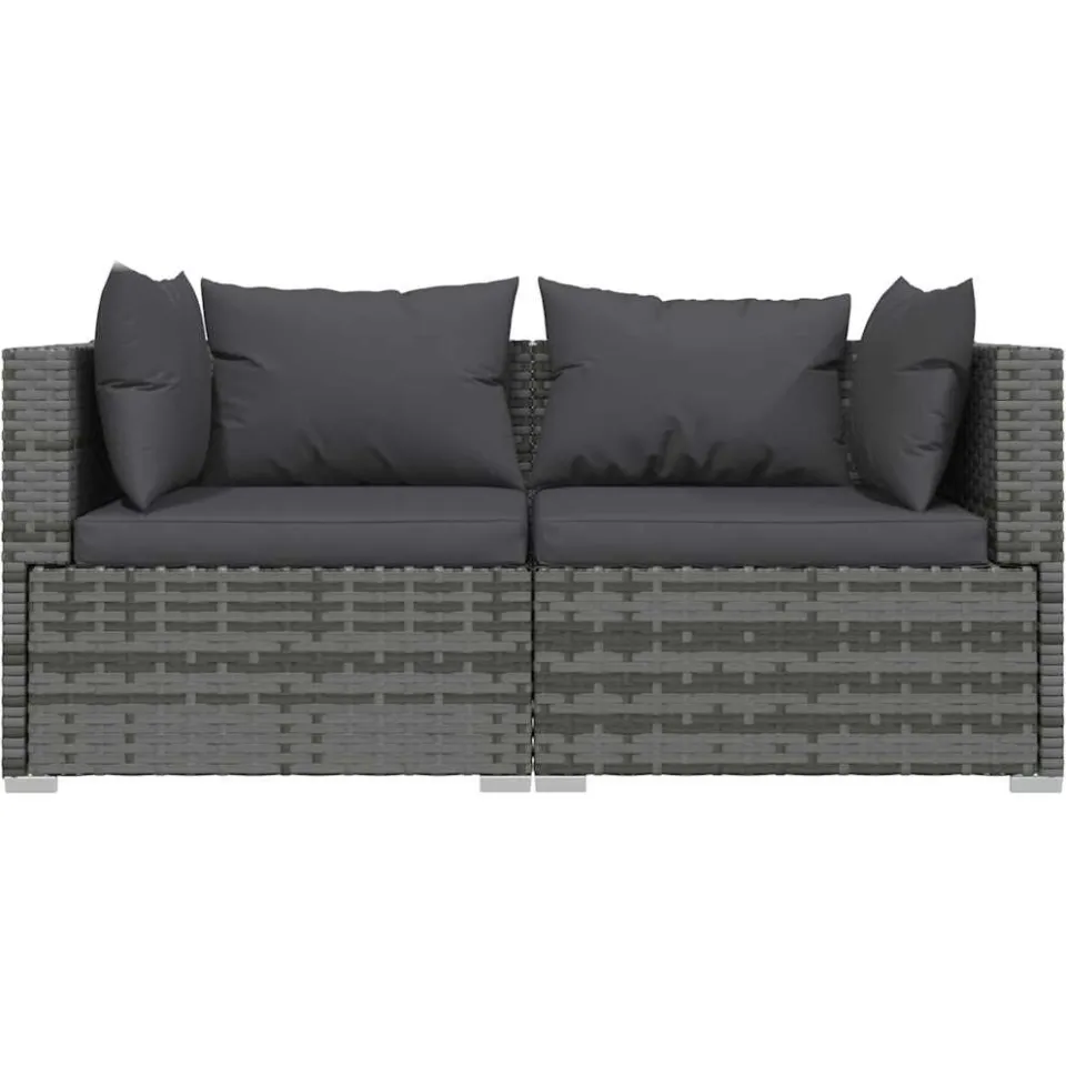 vidaXL Tweezitsbank met kussens poly rattan grijs