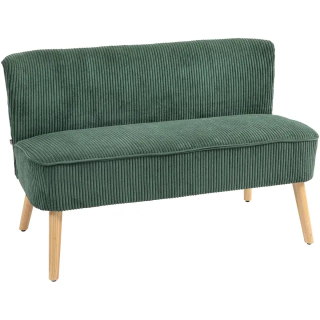 Homona 2-zitsbank - Met cordlook bekleding en schuimvulling - Met houten frame en poten - 117 x 56,5 x 77 cm - Groen