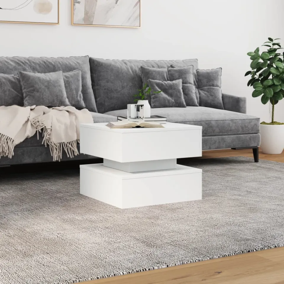vidaXL Salontafel met LED-verlichting 50x50x40 cm wit, foto 3
