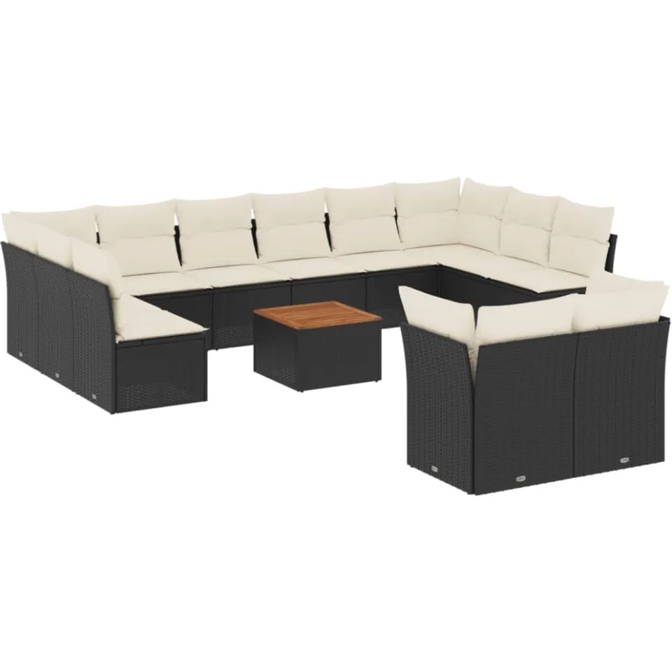 vidaXL 13-delige Loungeset met kussens poly rattan zwart, foto 3