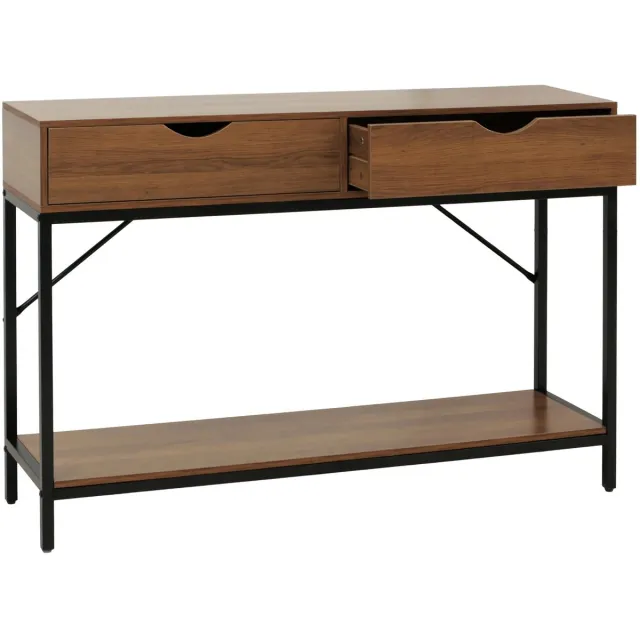 MCW Console tafel MCW-O76, telefoontafel bijzettafel opbergtafel, lades opbergruimte Industrial 76x109x30cm ~ bruin