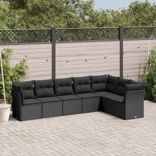 vidaXL 7-delige Loungeset met kussens poly rattan zwart, foto 2