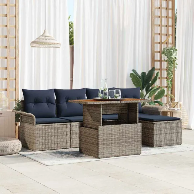 vidaXL Tuin Sofa Set 6 st Grijs Poly riet, foto 2