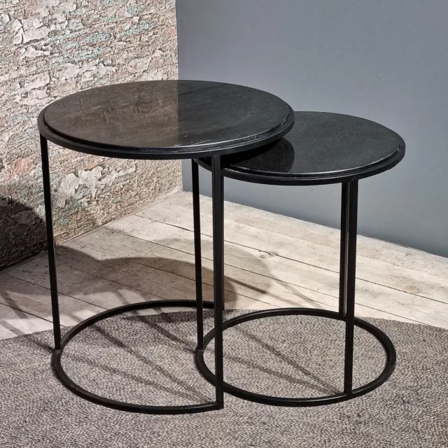 Benoa Bijzettafel Sienna rond marmer Set of 2 - Zwart