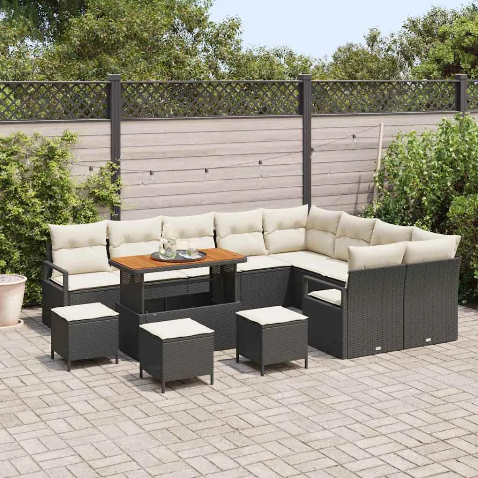 vidaXL Tuinbankenset 13 st Zwart poly rattan, foto 3