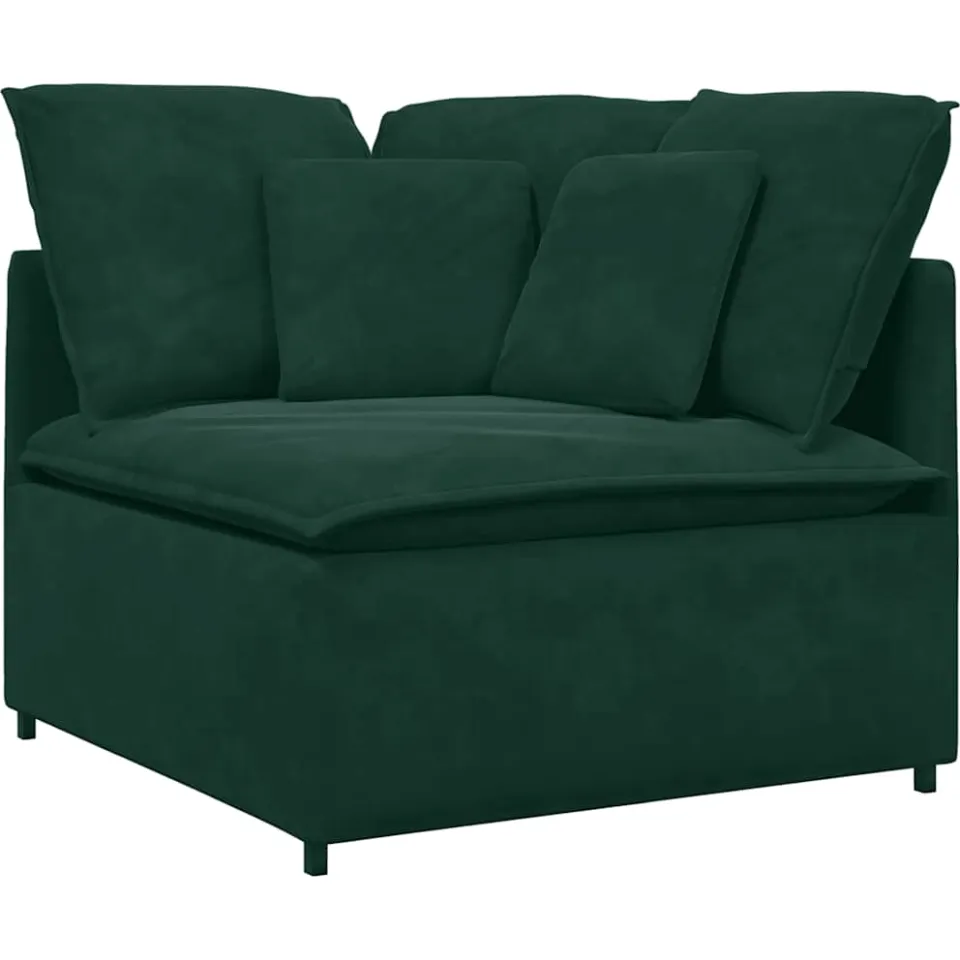 vidaXL Modulaire bank met voetenbank en kussens fluweel donkergroen groen, foto 2