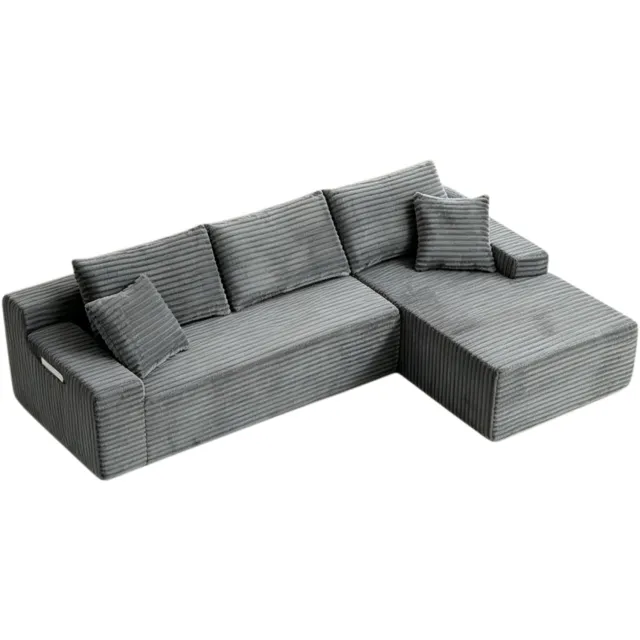 DESMIU Hoekbank 239 x 156 x 79 cm - Modulaire L-Vorm met Rechterhoek - Voor Woonkamer en Slaapkamer - Ribstof - Grijs