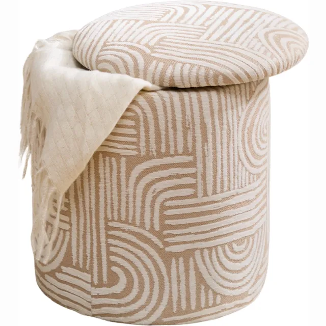 MISOU Poef met Opbergruimte - Hocker - Stoel - Bijzettafel - Opbergpoef - met Deksel - Kinderpoef - 31x34 cm - Rond - DESI Beige
