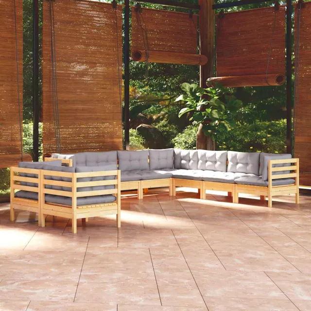 vidaXL 9-delige Loungeset met grijze kussens massief grenenhout grijs, foto 2