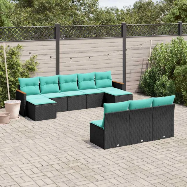 vidaXL 10-delige tuinbankset met kussens van zwart polyrotan, foto 2